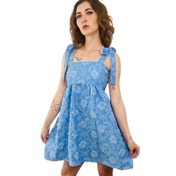 Blue Floral Women's Dress - Picture 1 of 10